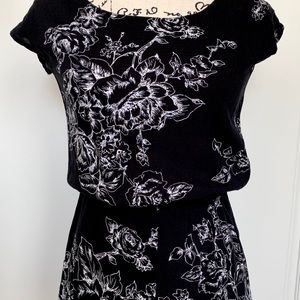 Black and white floral sketch romper